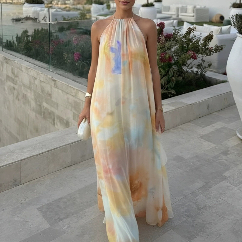 ZARA Elegant Summer French Halter Neck Print Dress